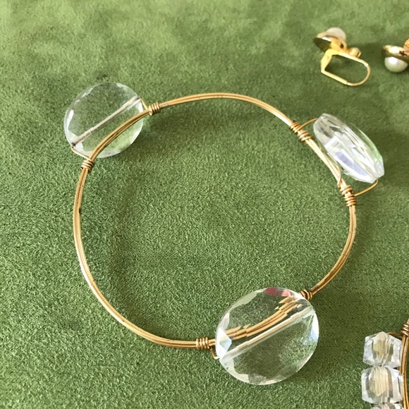 Crystal Wire Wrap Bangle/Pearl Earrings - Picture 7 of 8